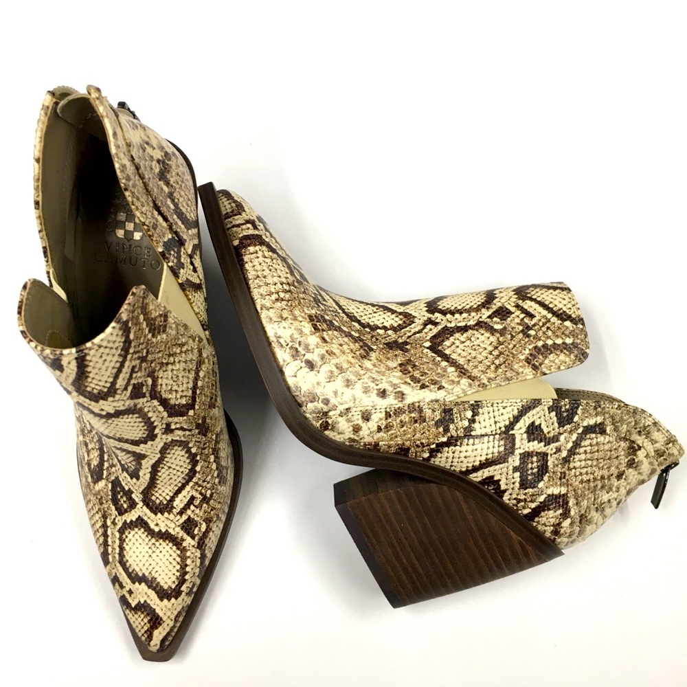 Vince Camuto Gradina Snake Skin Ankle Booties 8.5 Tan Western Festival Cowgirl